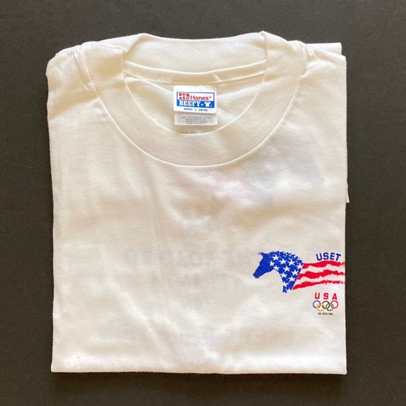 Hanes USET 1996 Atlanta Olympics US Equestrian Team Vintage T-Shirt/White/L/NEW! - Picture 1 of 5